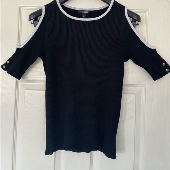 ROZ & ALI Black & White Cold Shoulder Top Medium - Picture 1 of 11